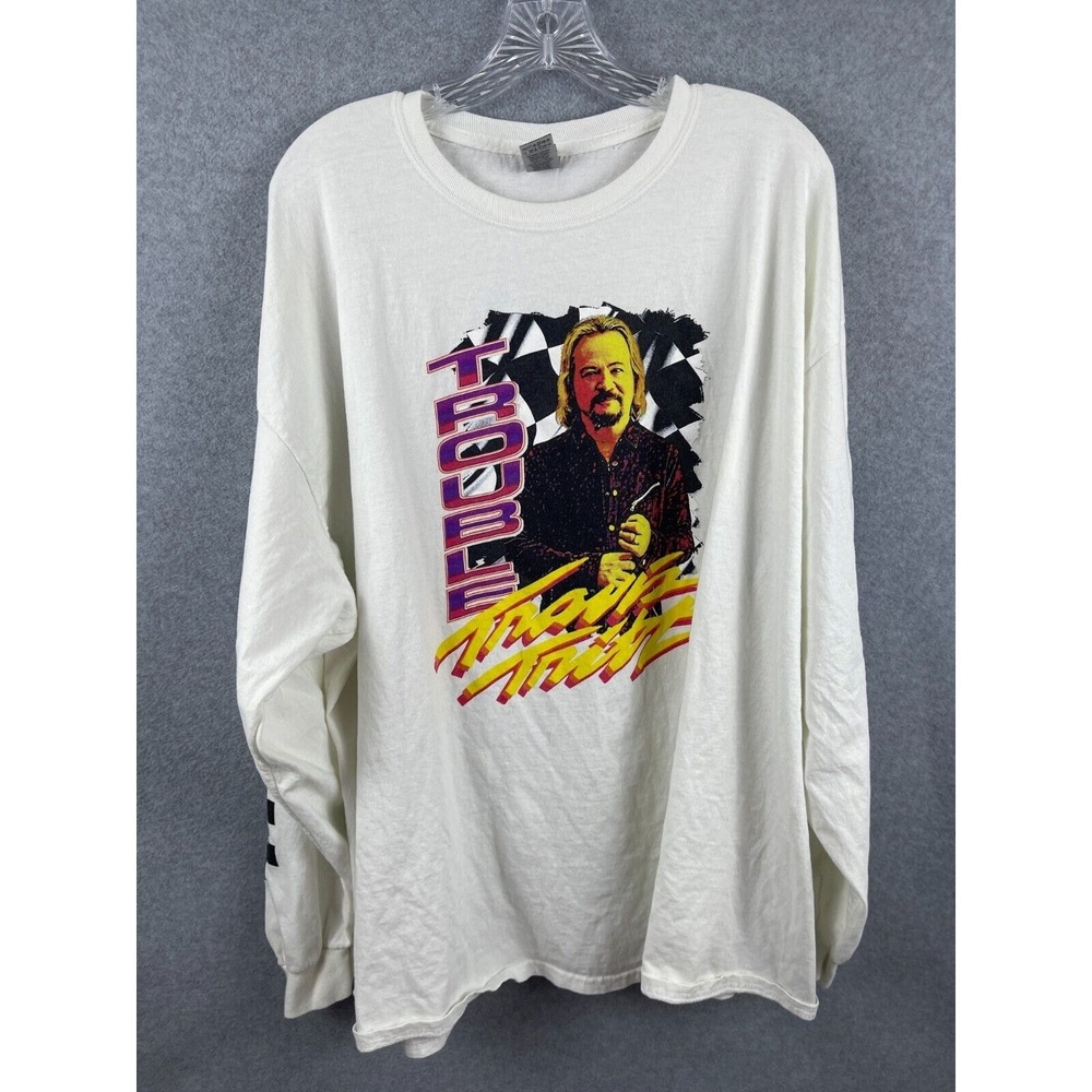Travis Tritt Trouble Shirt Men's 3XL White Long‎ Sleeve Racing Country Music Tee